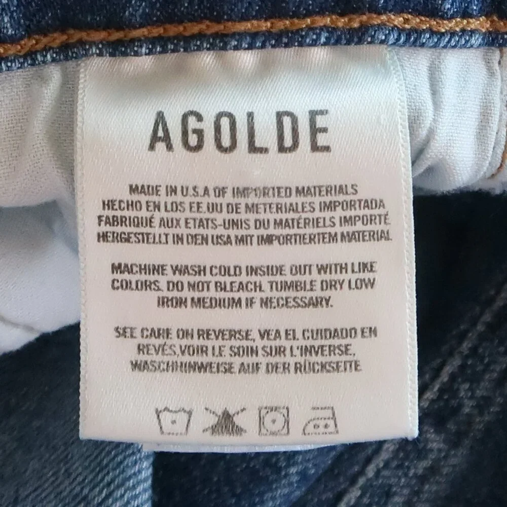 Agolde Riley High Rise Straight Leg Crop Slim Skinny Moore Blue Denim Jeans 25